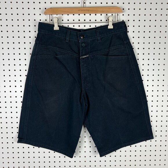 Girbaud Navy Blue Shorts Size 32 Hip Hop Wide Leg Baggy 90s Dark Wash Y2K Cotton - Picture 3 of 6